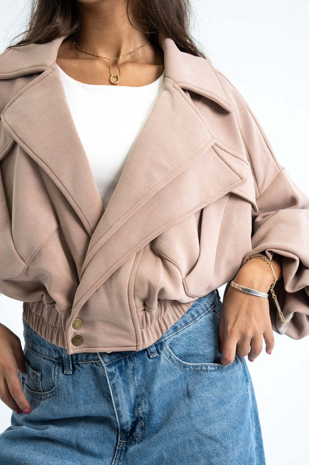 The Cuff Cropped Jacket - Cafe