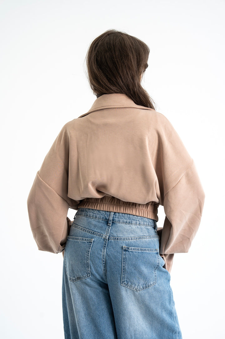 The Cuff Cropped Jacket - Cafe