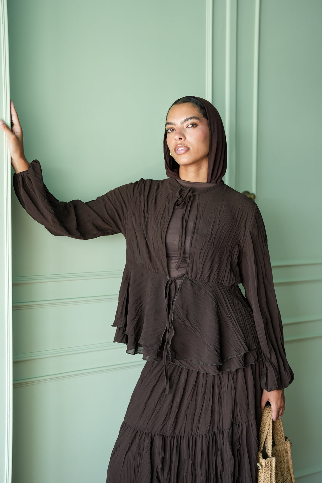 Crinkled Chiffon Set - Brown