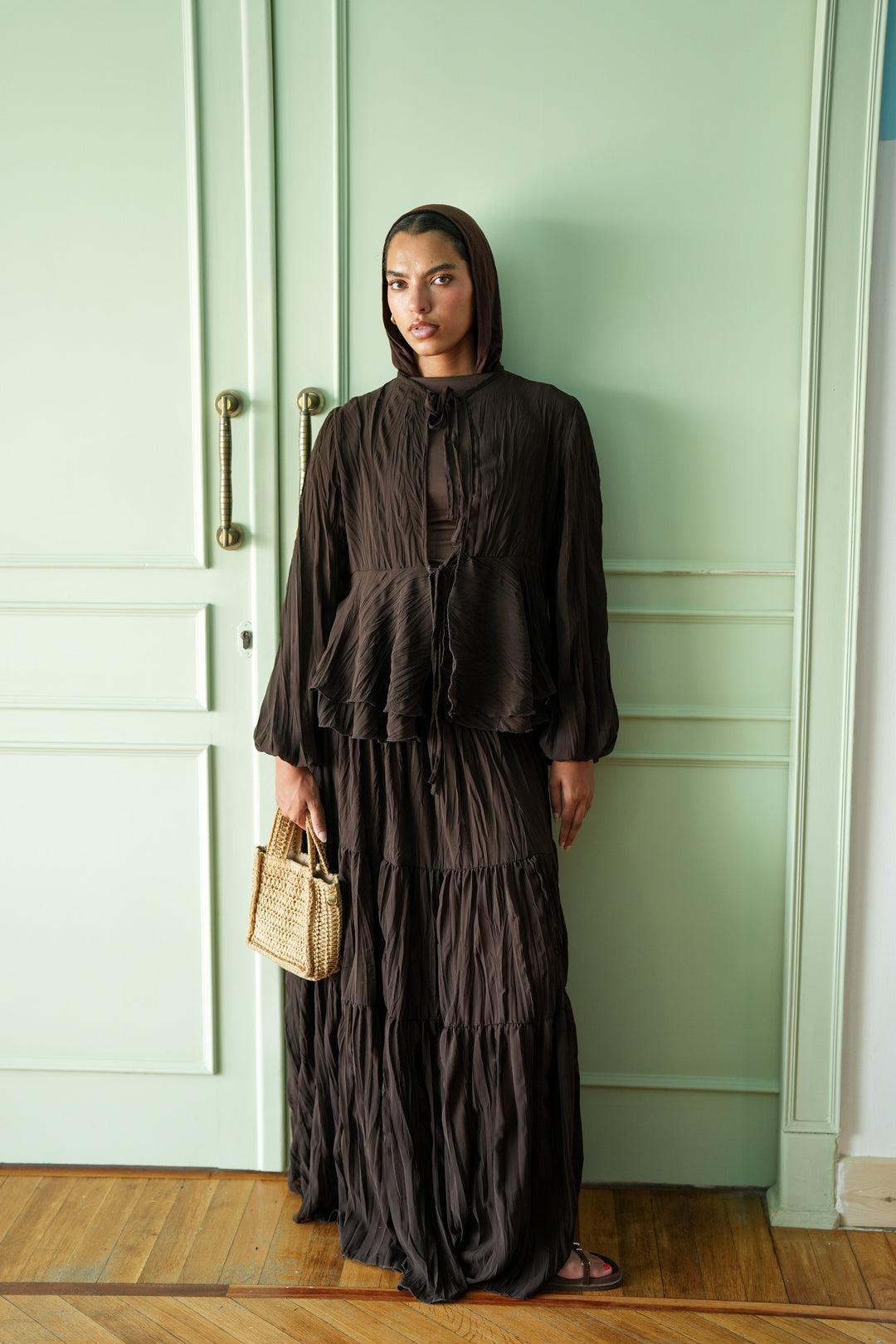 Crinkled Chiffon Set - Brown