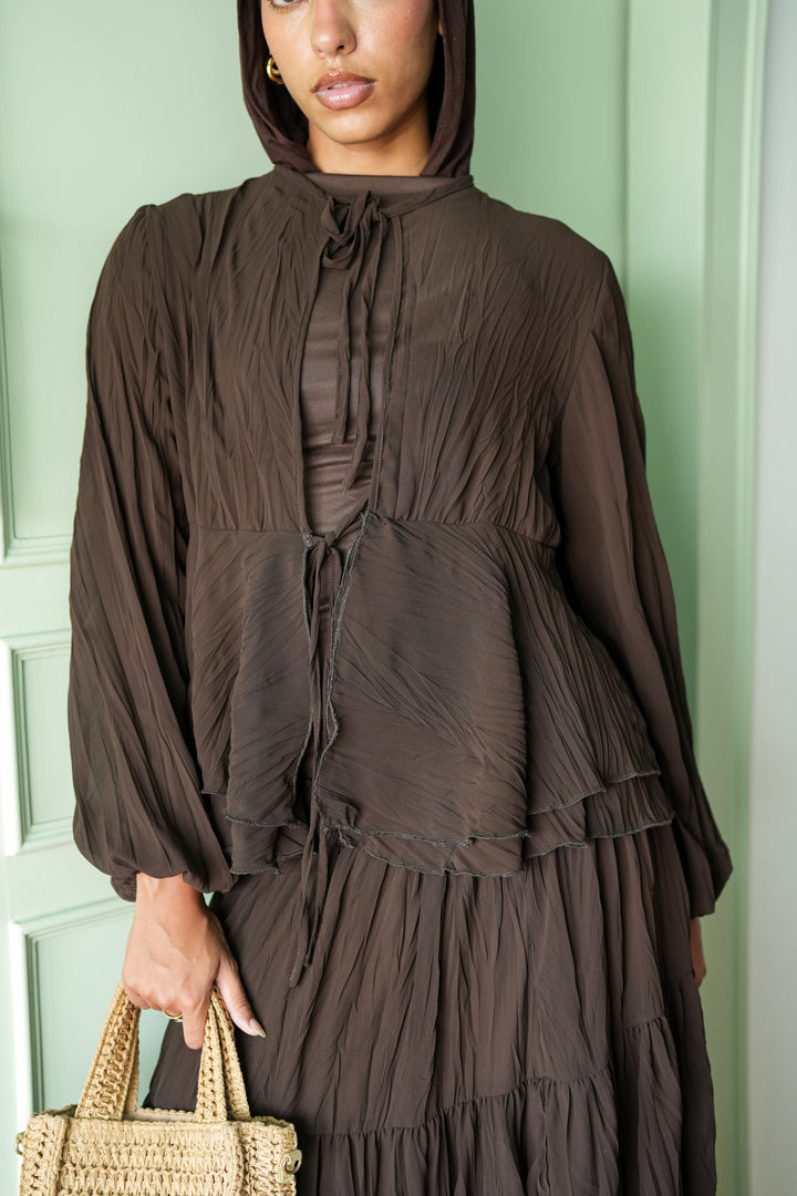 Crinkled Chiffon Set - Brown