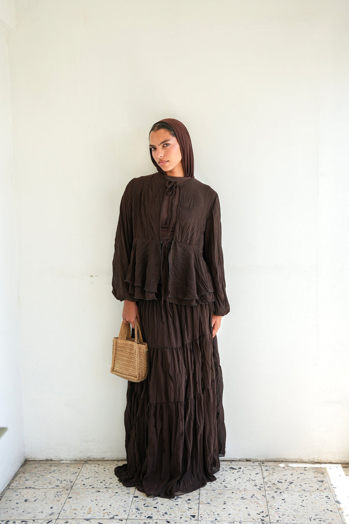 Crinkled Chiffon Set - Brown