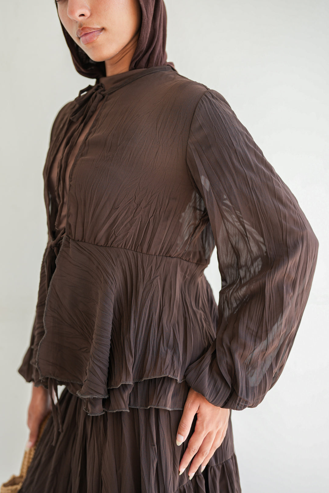 Crinkled Chiffon Set - Brown