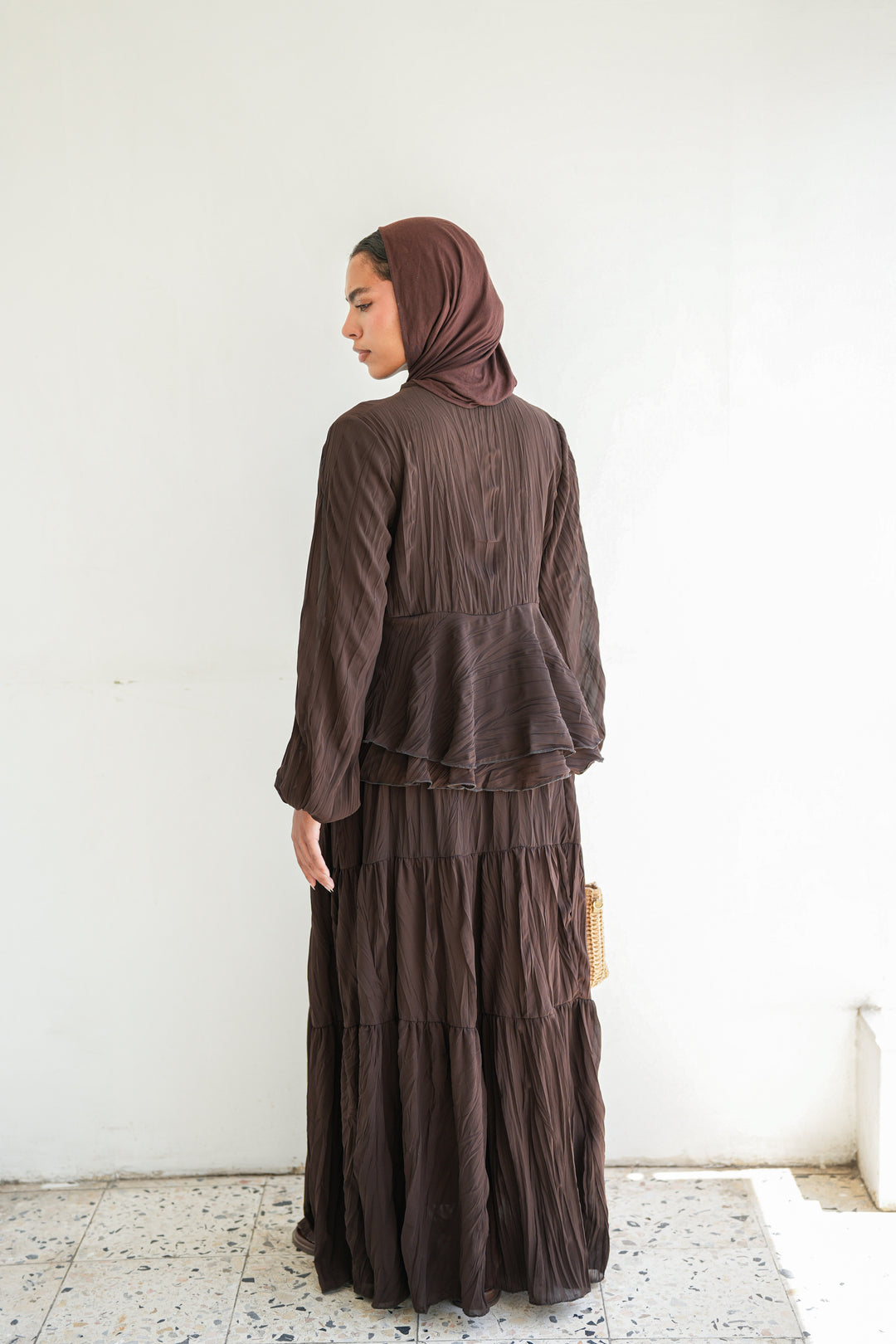 Crinkled Chiffon Set - Brown