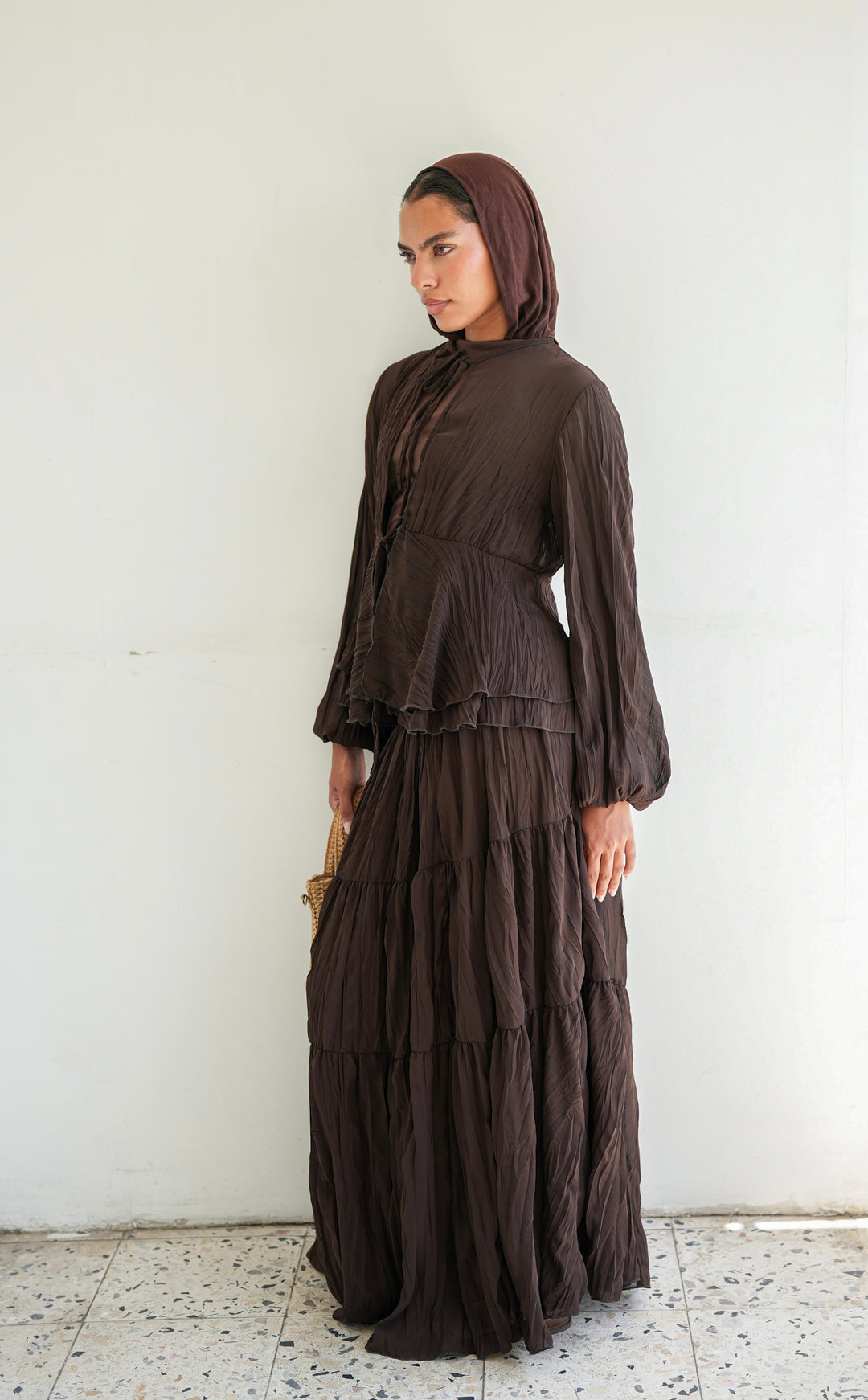 Crinkled Chiffon Set - Brown