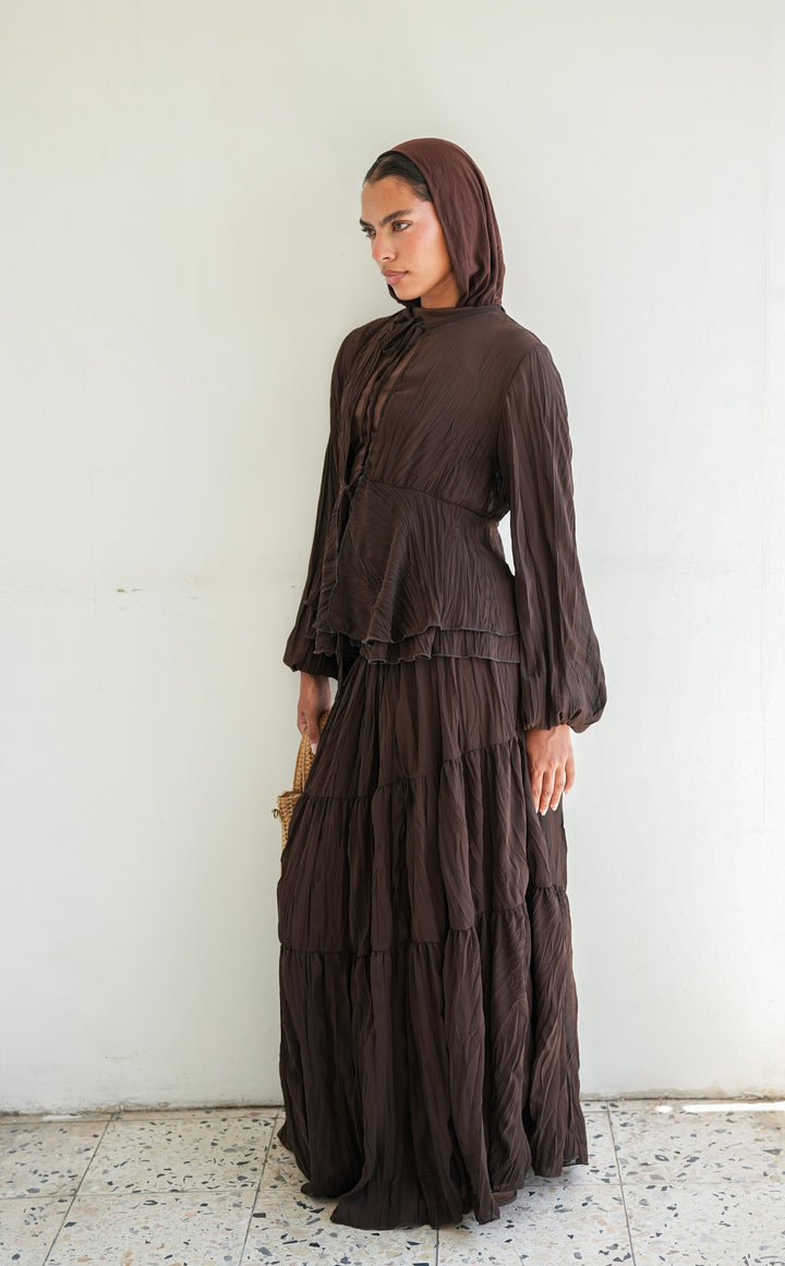 Crinkled Chiffon Set - Brown