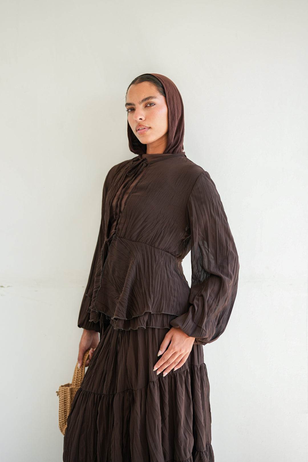 Crinkled Chiffon Set - Brown