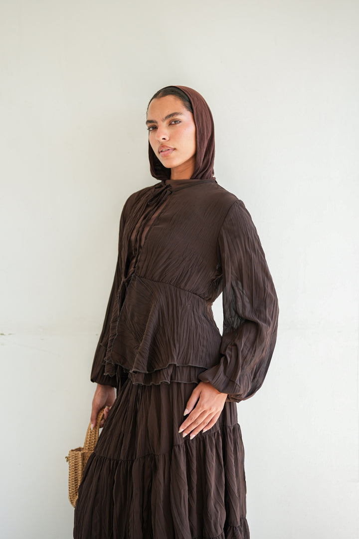 Crinkled Chiffon Set - Brown