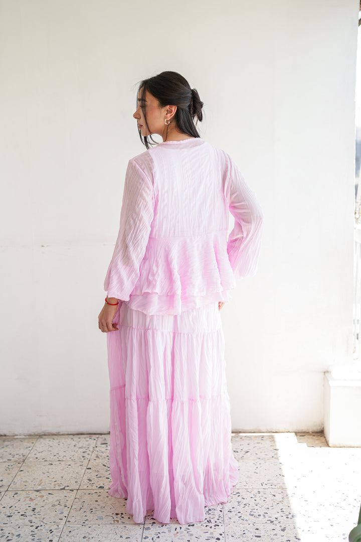 Crinkled Chiffon Set - Pink