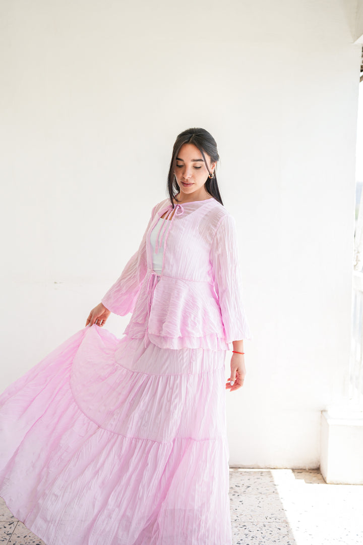 Crinkled Chiffon Set - Pink