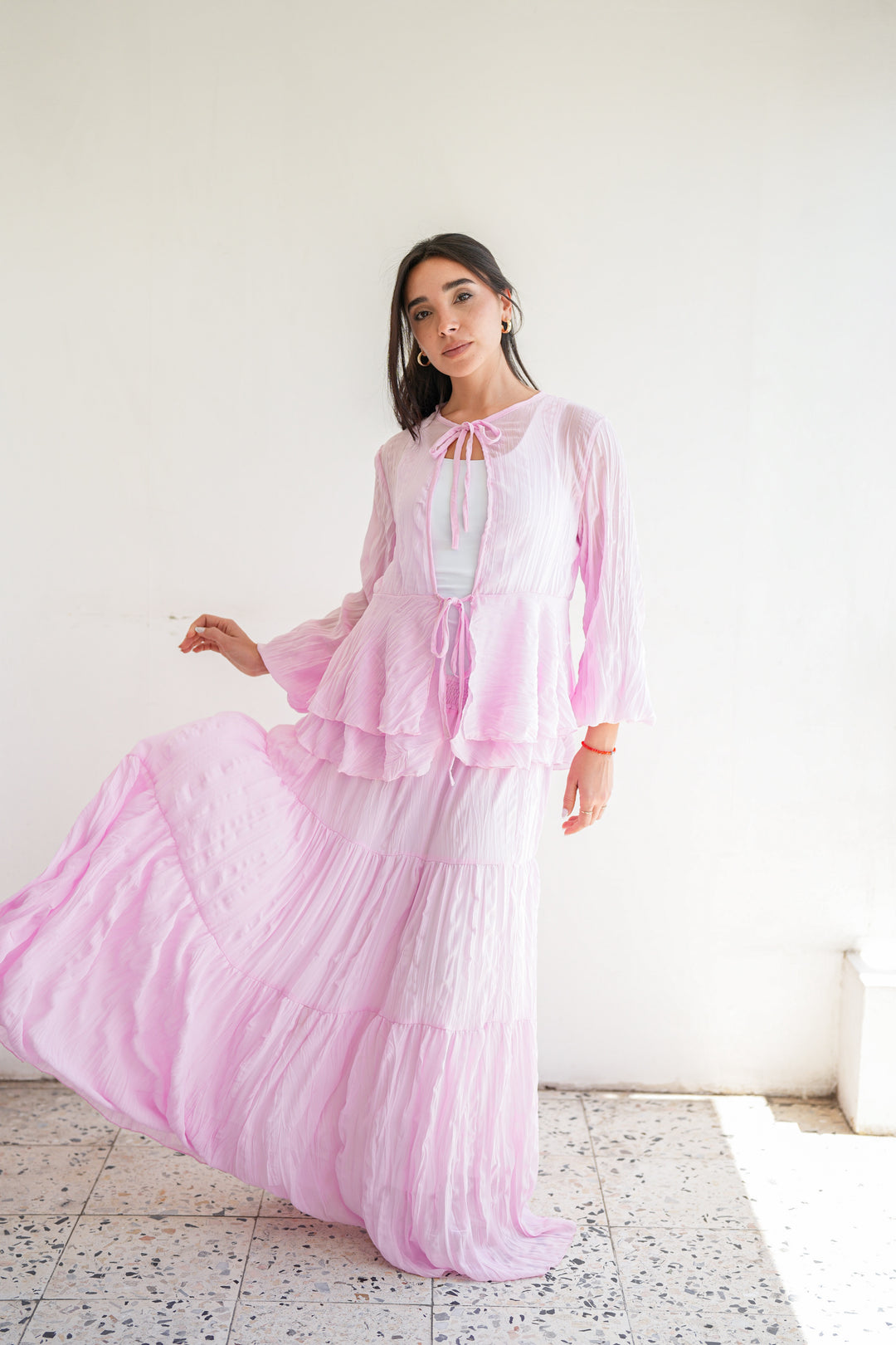 Crinkled Chiffon Set - Pink