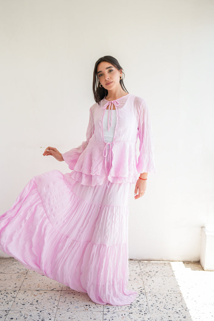 Crinkled Chiffon Set - Pink