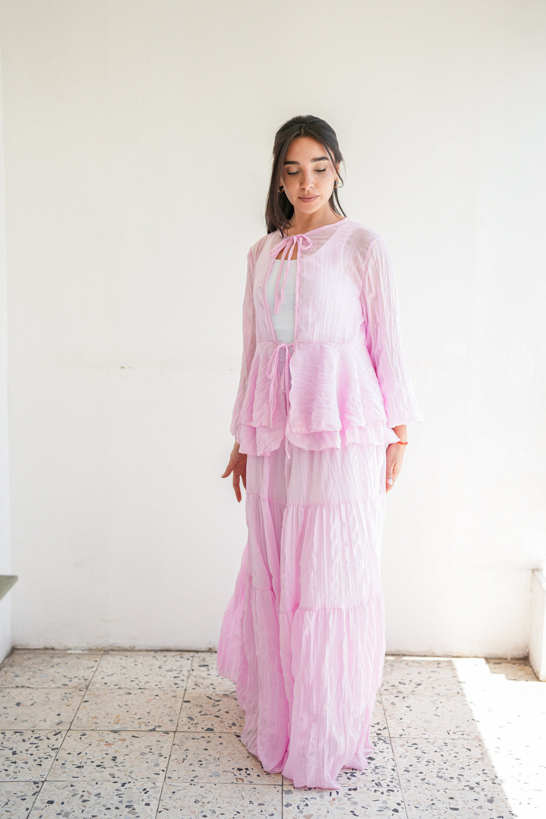 Crinkled Chiffon Set - Pink
