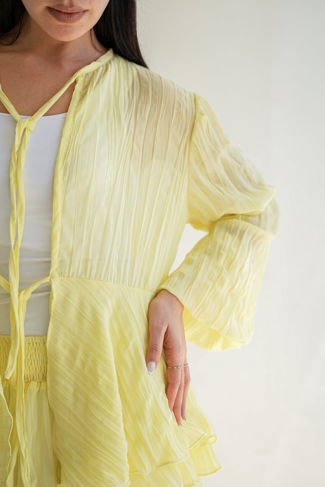 Crinkled Chiffon Set- Butter Yellow