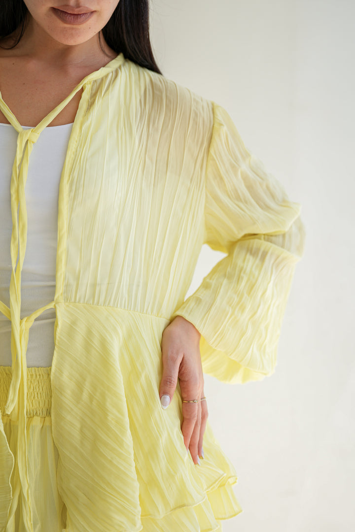 Crinkled Chiffon Set- Butter Yellow