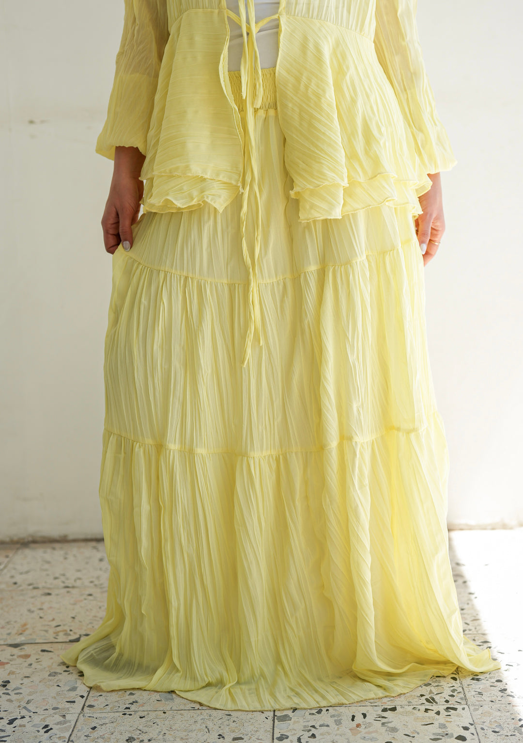 Crinkled Chiffon Set- Butter Yellow