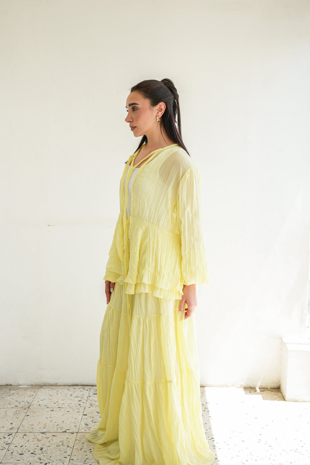 Crinkled Chiffon Set- Butter Yellow