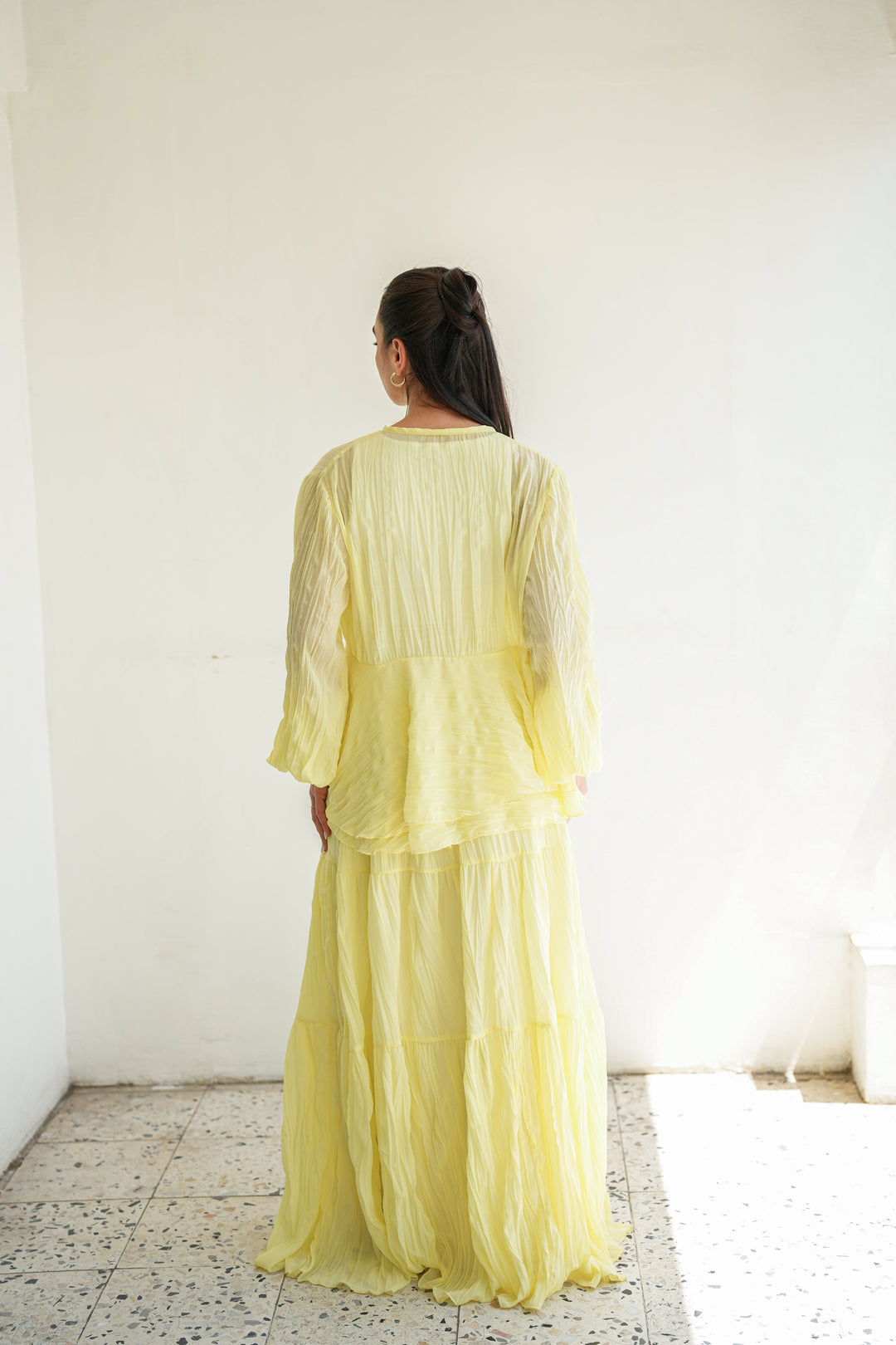 Crinkled Chiffon Set- Butter Yellow