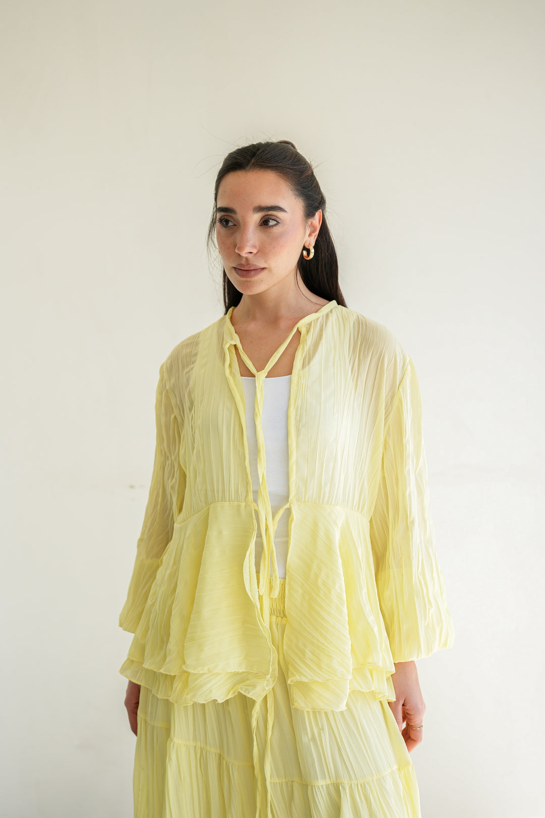 Crinkled Chiffon Set- Butter Yellow