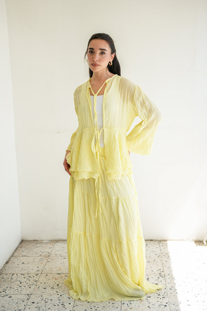 Crinkled Chiffon Set- Butter Yellow
