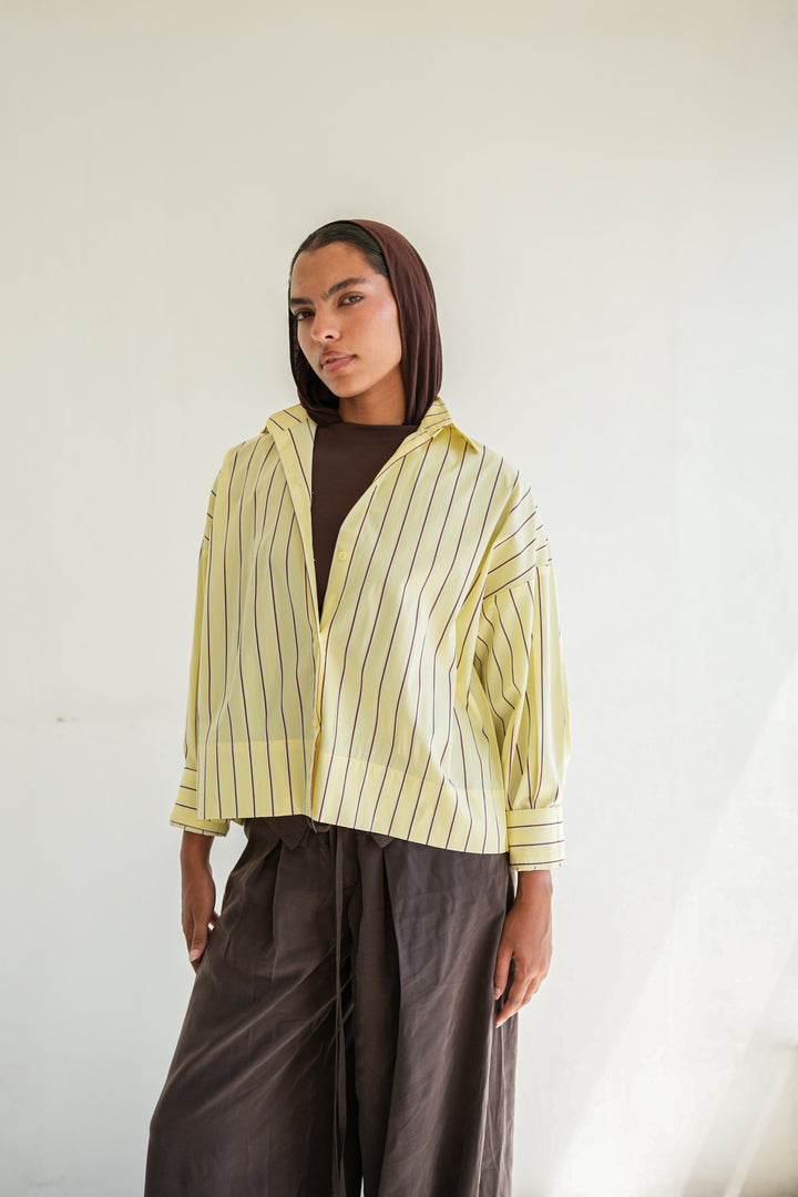 Minimal Stripe Crop Shirt - Yellow