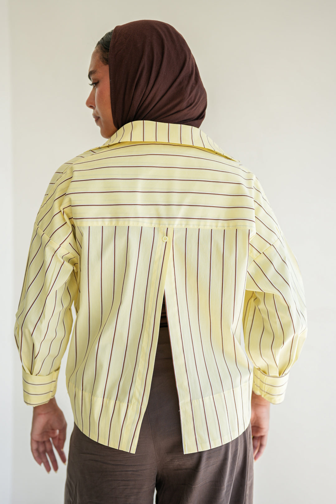 Minimal Stripe Crop Shirt - Yellow