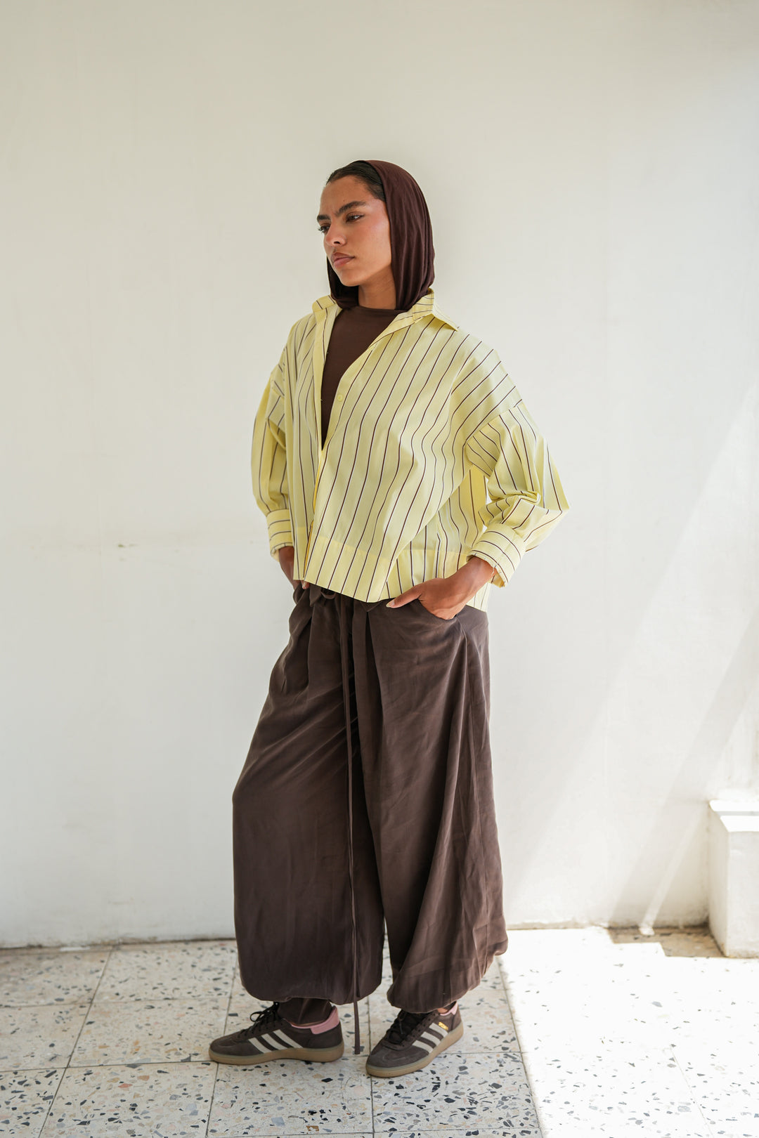 Minimal Stripe Crop Shirt - Yellow