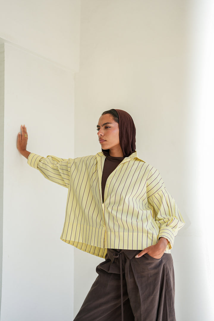 Minimal Stripe Crop Shirt - Yellow