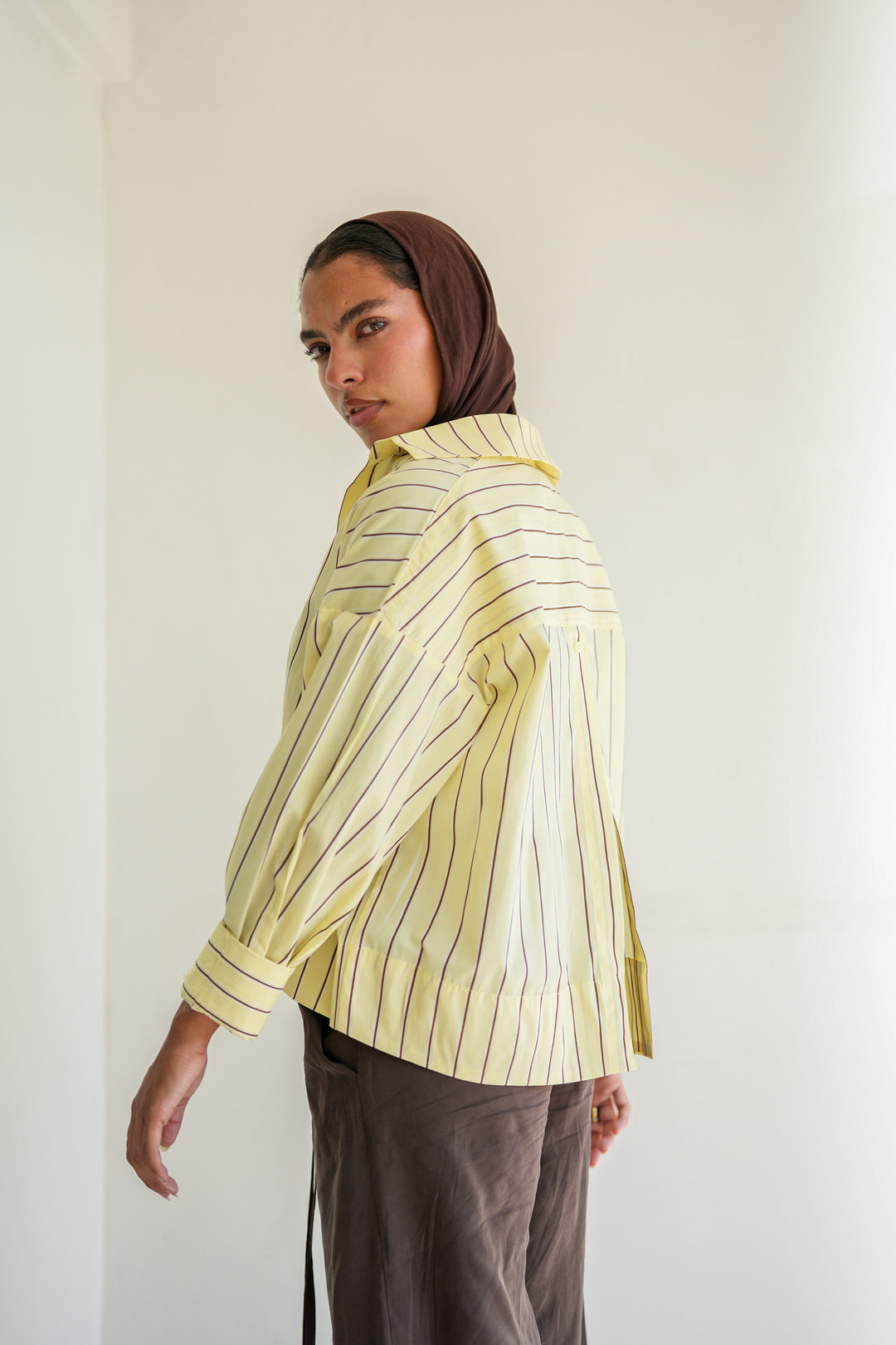 Minimal Stripe Crop Shirt - Yellow
