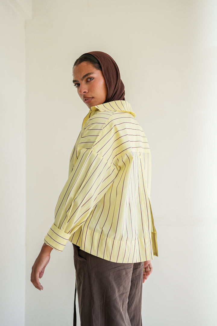 Minimal Stripe Crop Shirt - Yellow