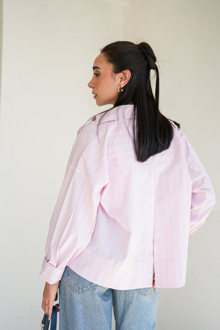Minimal Stripe Crop Shirt -  Pink