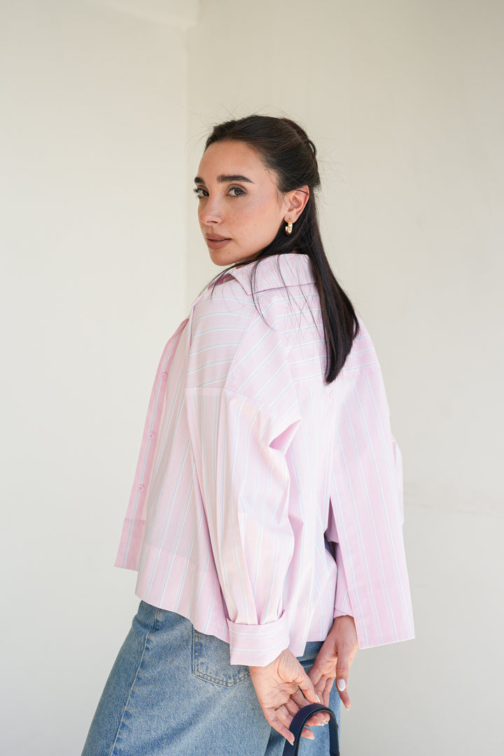 Minimal Stripe Crop Shirt -  Pink
