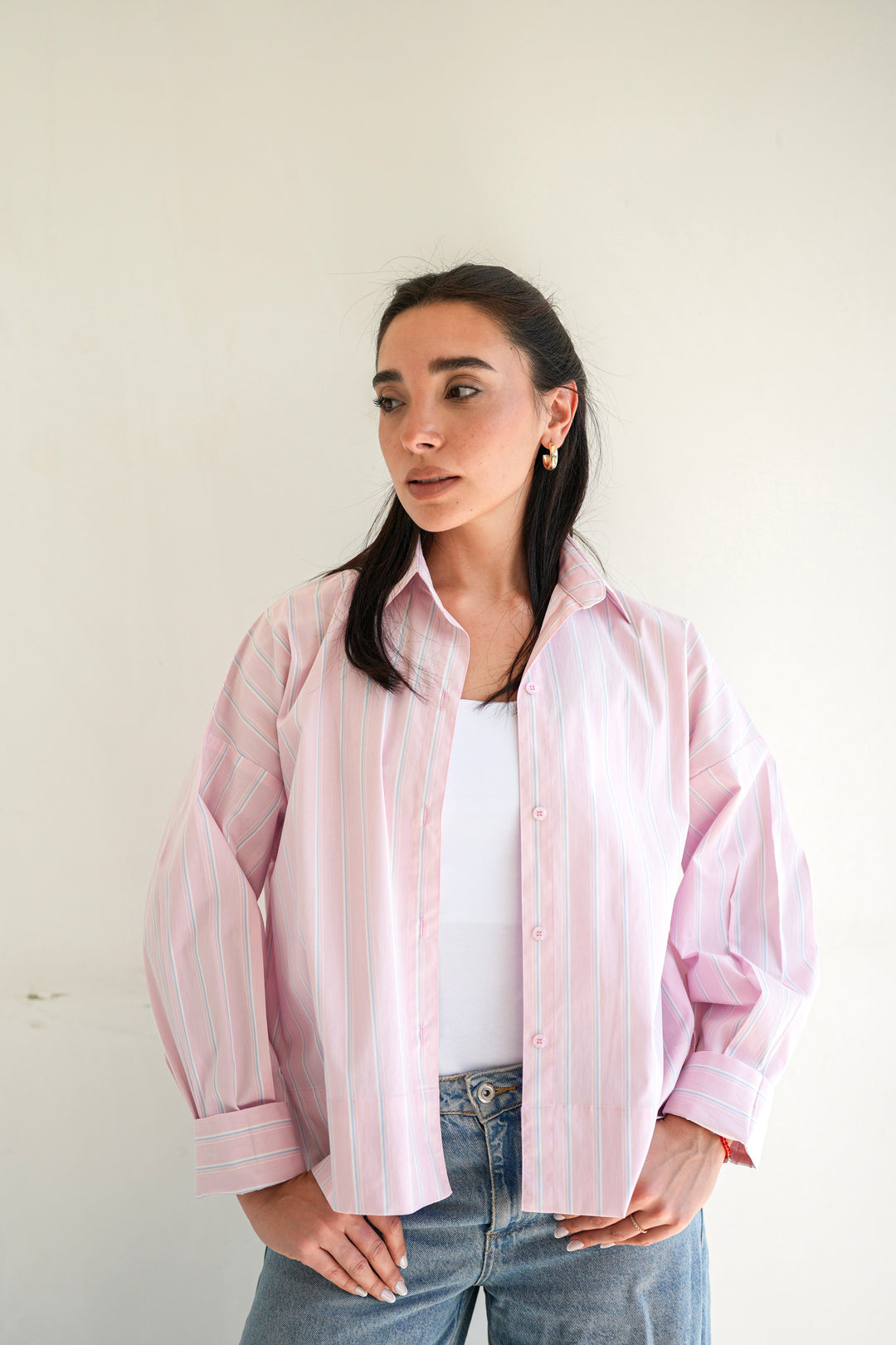 Minimal Stripe Crop Shirt -  Pink
