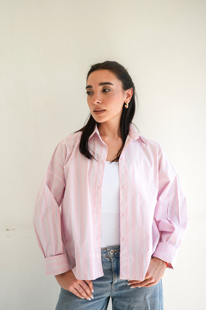 Minimal Stripe Crop Shirt -  Pink