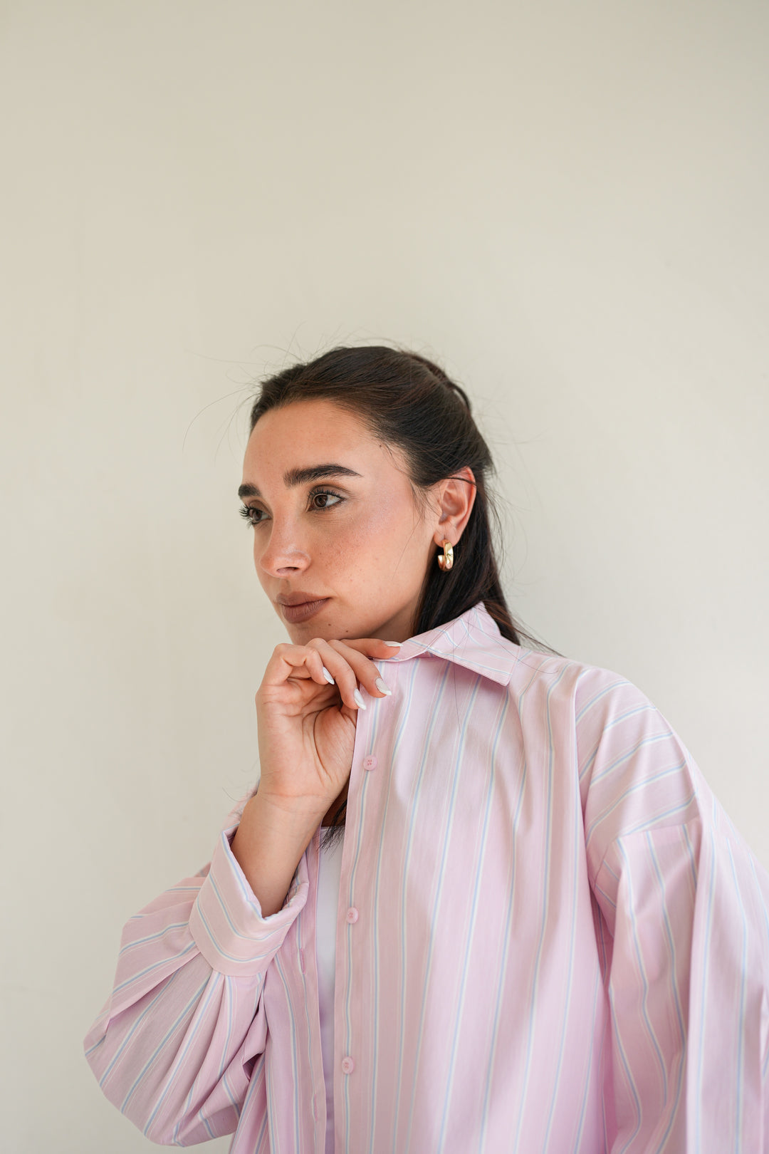 Minimal Stripe Crop Shirt -  Pink