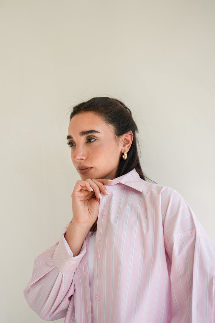 Minimal Stripe Crop Shirt -  Pink
