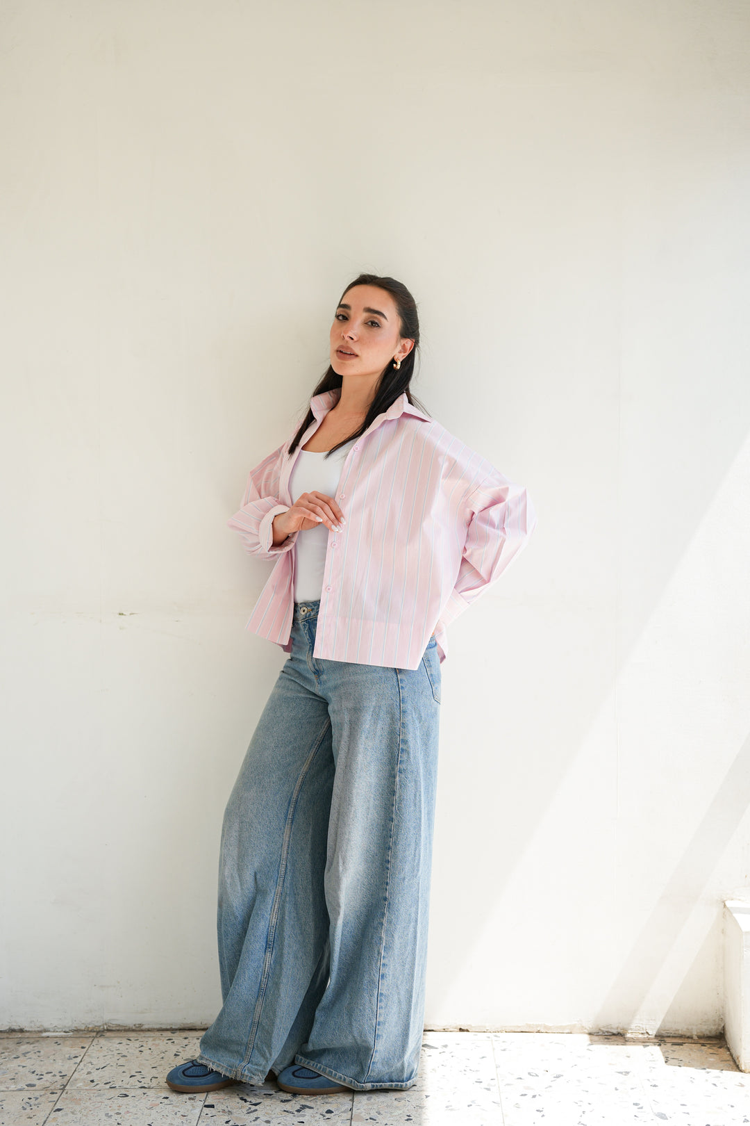 Minimal Stripe Crop Shirt -  Pink