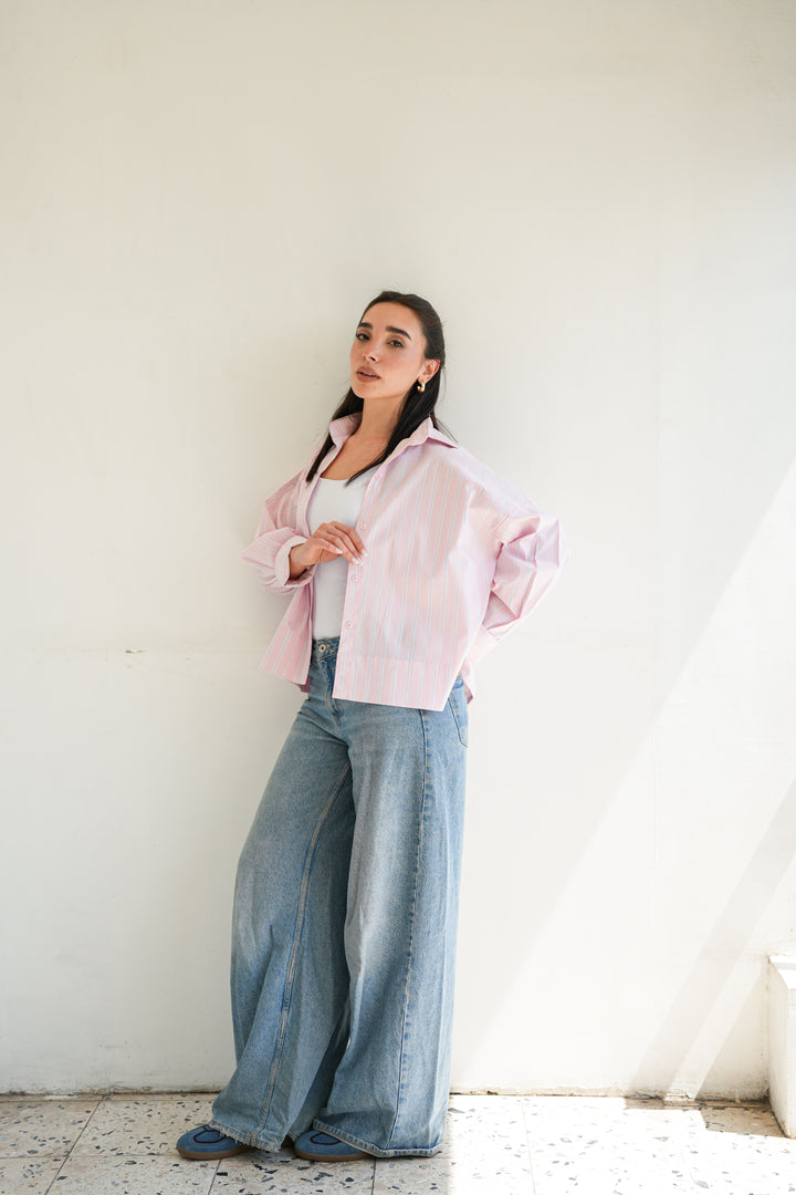 Minimal Stripe Crop Shirt -  Pink