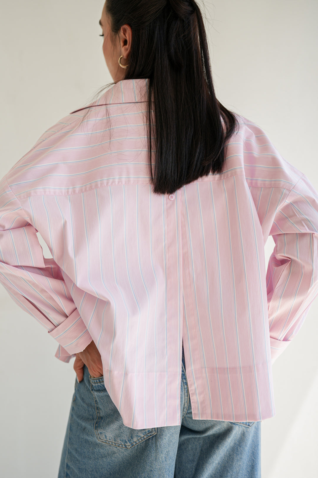 Minimal Stripe Crop Shirt -  Pink