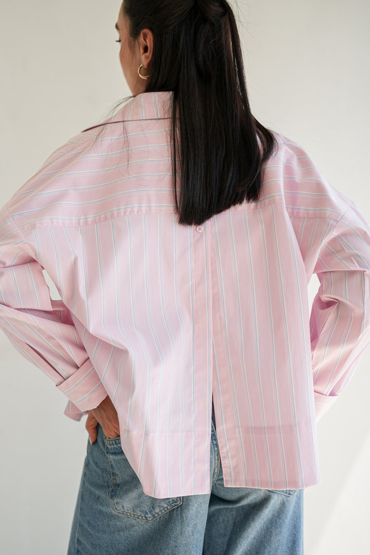 Minimal Stripe Crop Shirt -  Pink