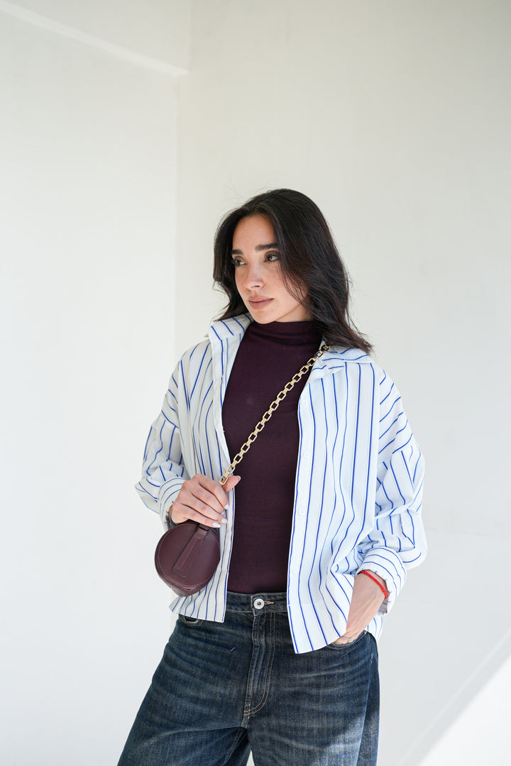 Minimal Stripe Crop Shirt - White