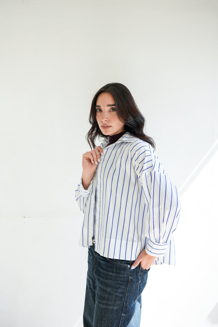 Minimal Stripe Crop Shirt - White
