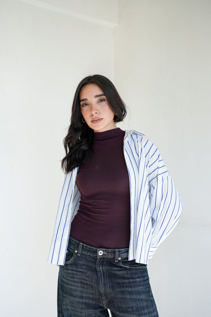 Minimal Stripe Crop Shirt - White