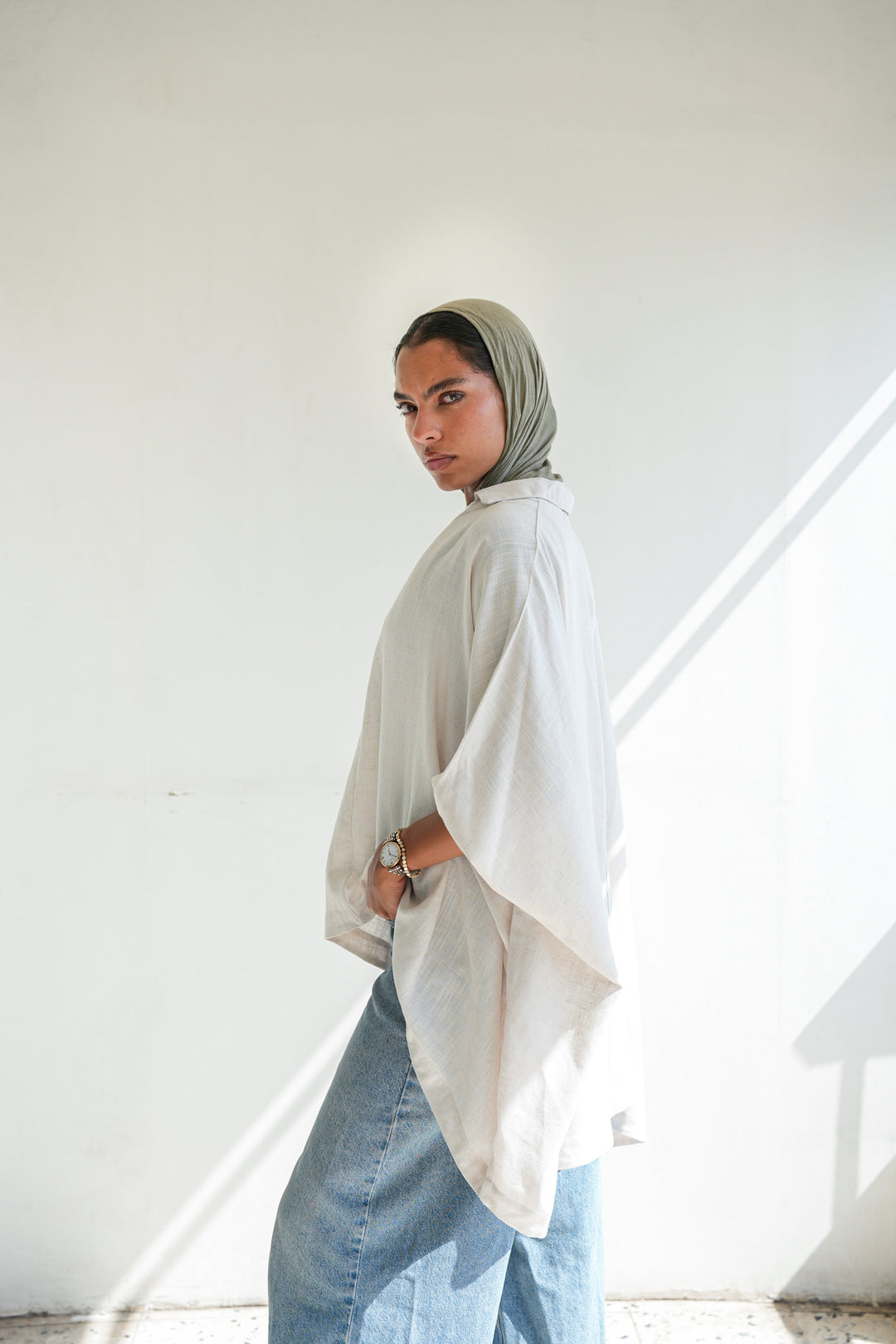 Linen V-Neck Top - Beige