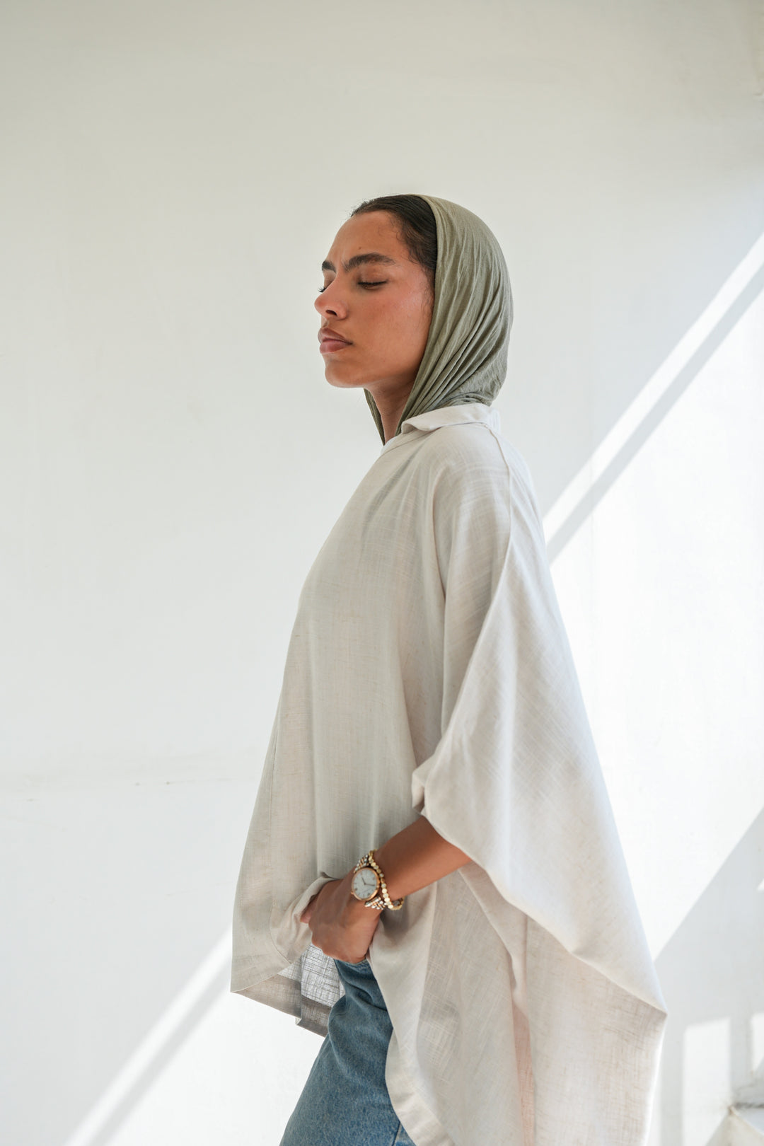 Linen V-Neck Top - Beige