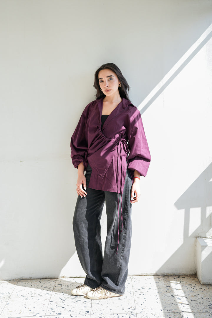 The Wrap Button Shirt - Burgundy