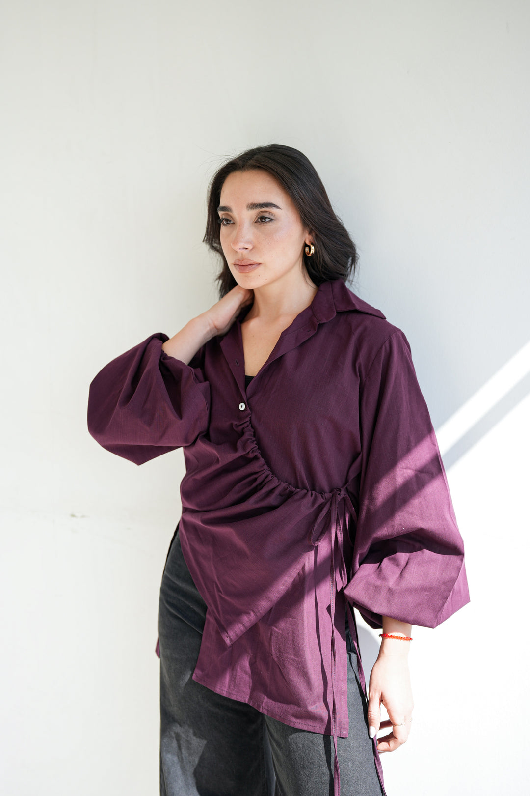 The Wrap Button Shirt - Burgundy