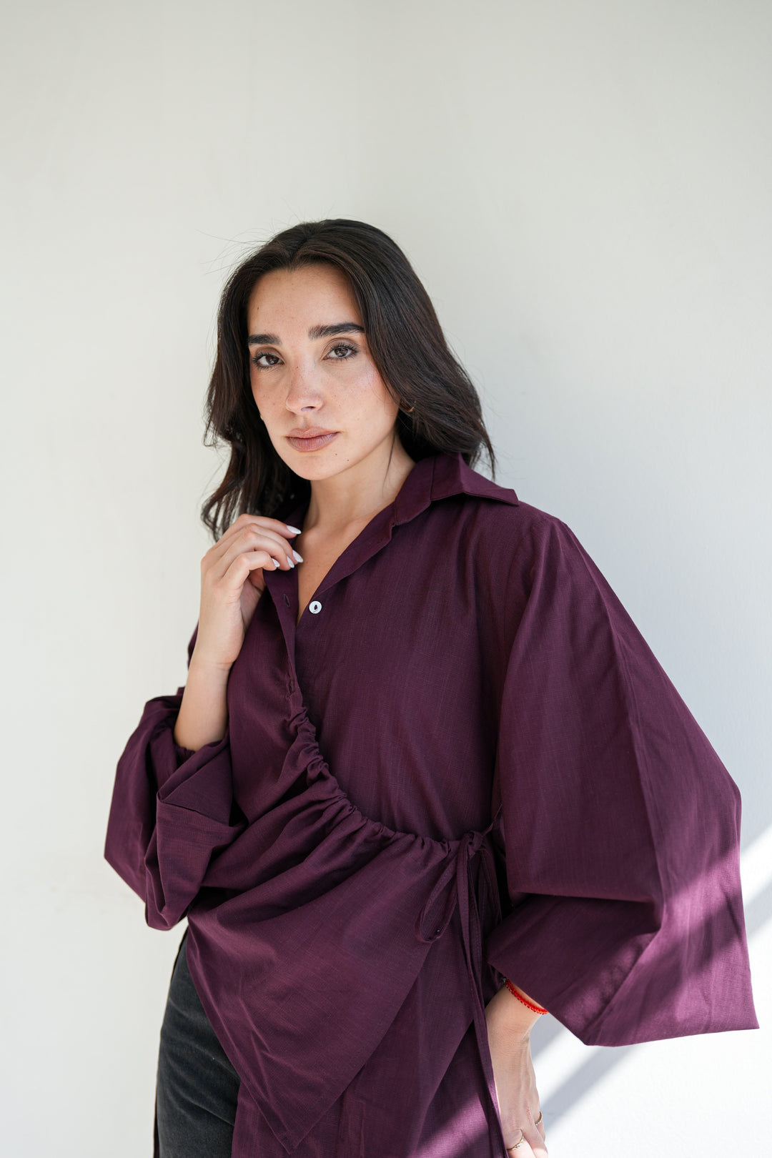 The Wrap Button Shirt - Burgundy