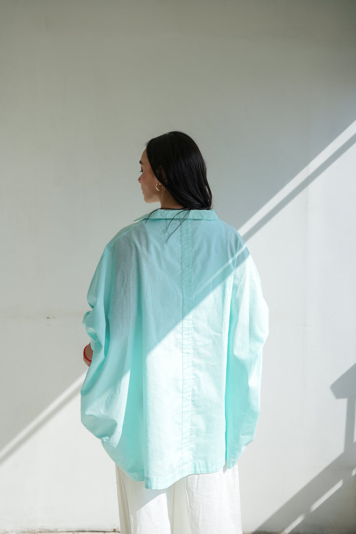 Linen V-Neck Top - Aqua