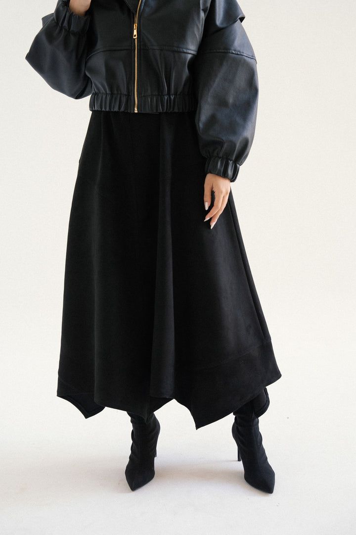 ASYMMETRIC SUEDE SKIRT